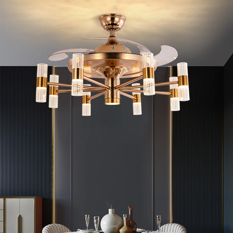 Китайский завод 2021, новый дизайн, постмодерн, прозрачные лопасти, потолочный вентилятор с подсветкой и дистанционным управлением