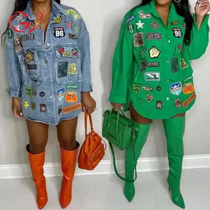 GX02M32 Luxurious Quality Streetwear Motorcycle Cool Vintage Unique Spring Fall Embroidery Washed Denim Coat Women Jeans Jacket