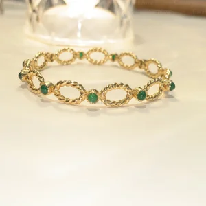 Minimalist 18K Gold Emerald Bracelet - 13.81g Vintage Style 16.5cm Luxury Bangle for Women