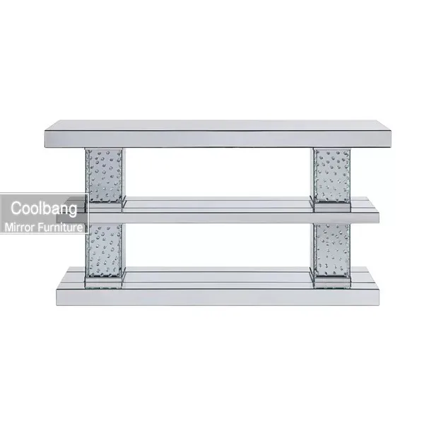 3 Layers Side Table Floating Crystal Silver Modern Console Table Mirrored Furniture