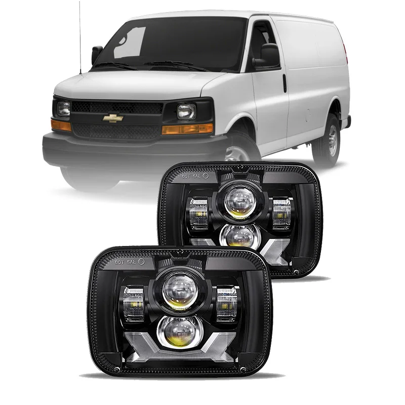 Paire De Phares Avant Avec Ampoules Pour Chevrolet Express 1500 / GMC Savana 1500 (2003-2014) - Chrome Et Clair