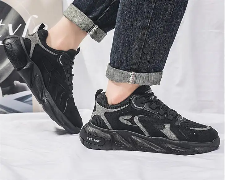 Men's shoes 2024 autumn new breathable mesh trend thick sole sports running shoes