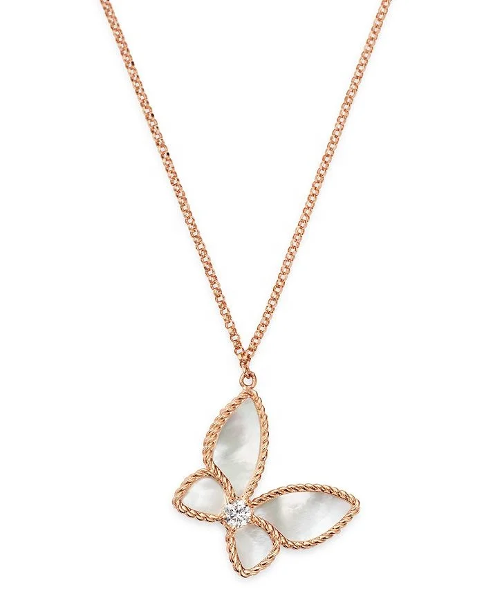 Rose Gold Mother of Pearl Butterfly Necklace