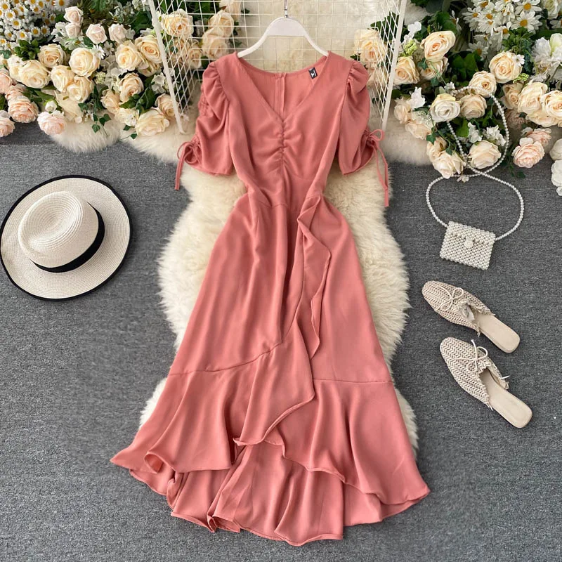 2021 Fashion Western Dress Solid Color 