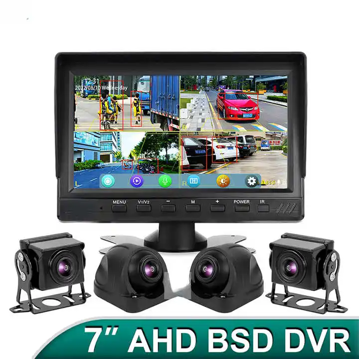 Forklift AI Camera Detection With 4 Cameras 7 Inch Monitor Outside Voice Alarm Backup 720P AHD BSD AI Camera for Forklift Truck