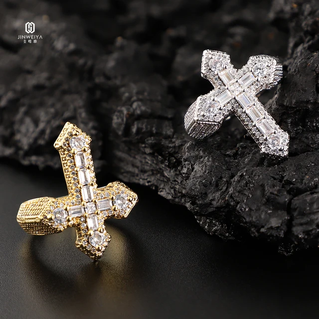 Moissanite Cross 925 Sterling Silver Ring Men High Quality Hiphop Rings Gold Plated With Factory Wholesale