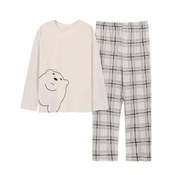 Cute Long Sleeve Knitted Cotton Home Wear Sleep Wear Women Pajama Cotton