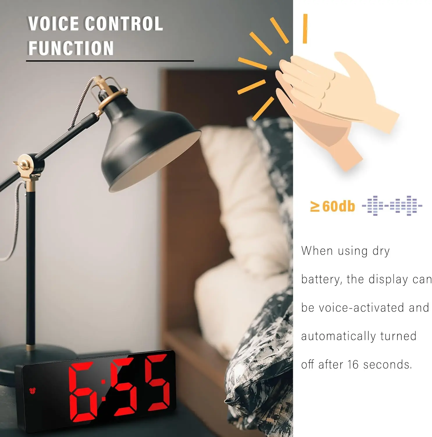 Digital Alarm Clock Voice Control Temperature Snooze Night Mode Desktop Table Clock 12/24H Anti-disturb Funtion LED Clocks