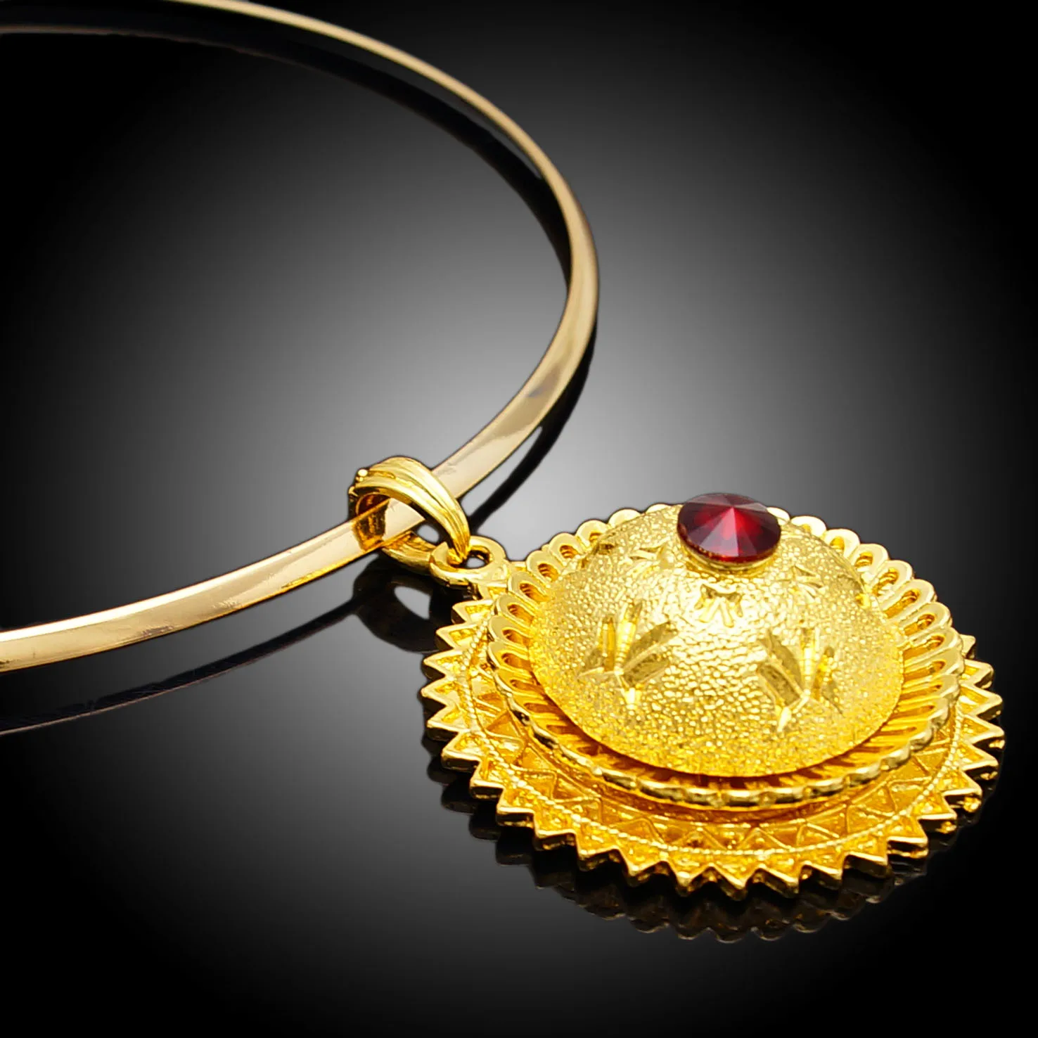 Zhuerrui Romanian Gold Style Ruby Jewelry Set Ethiopian 24K Gold