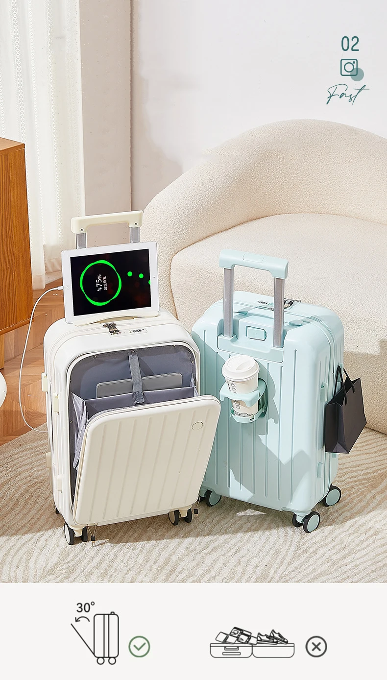 Hard Shell Multifunction Pc Front Opening Luggage Suitcase With Laptop