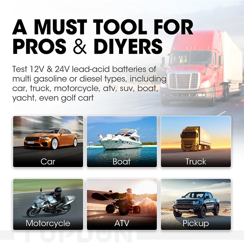 TOPDON BT200 12v 24v Shenzhen Профессиональный портативный автомобильный мотоцикл инвертор электронный Ноутбук тестер батареи анализатор для автомобилей