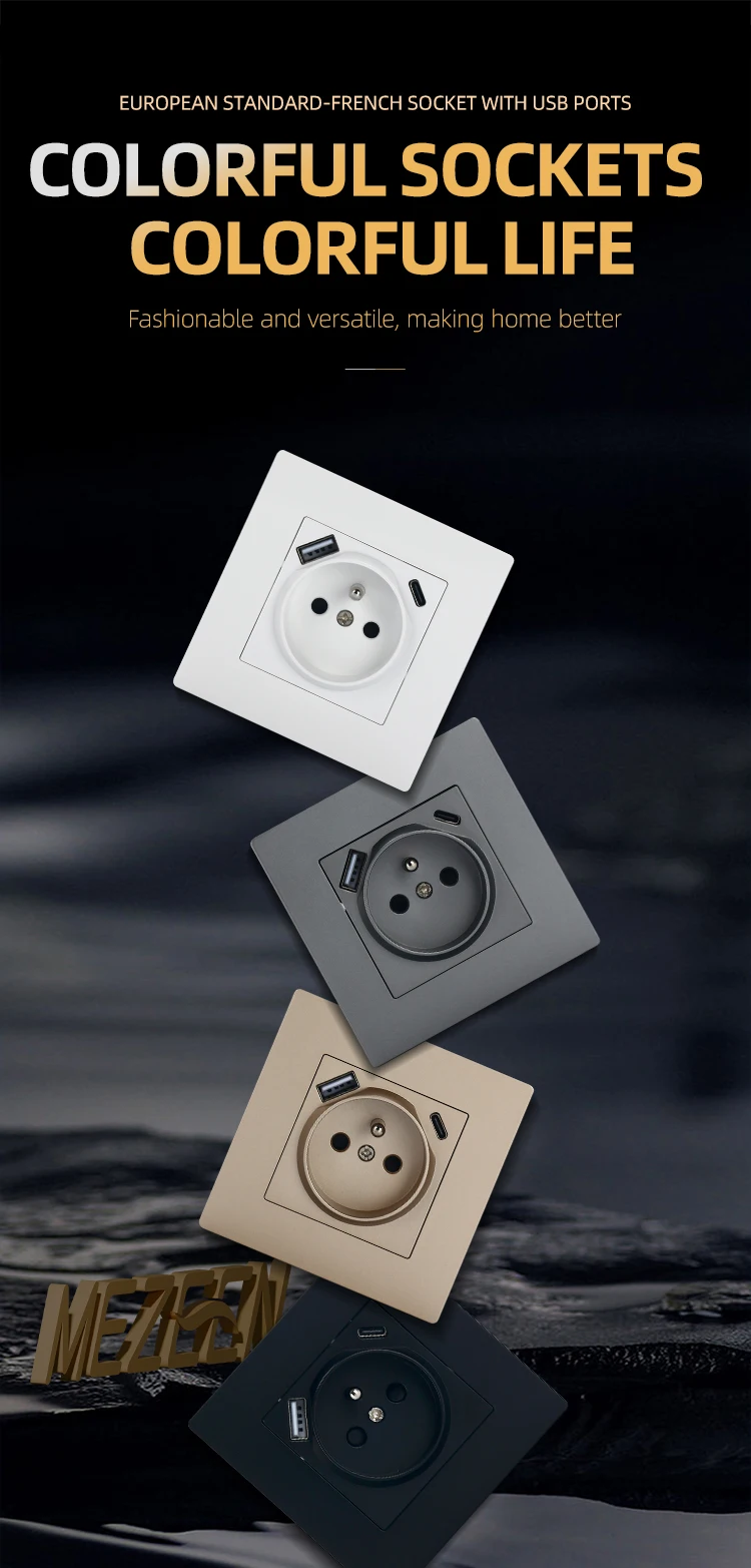 French Socket Electric Power Wall Socket EU Standard With Type-A Type-C ...