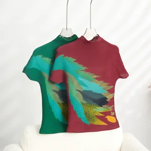 High Quality Wholesale Factory Miyake Pleated Top Women Casual Style Shirt Pleats T-Shirt