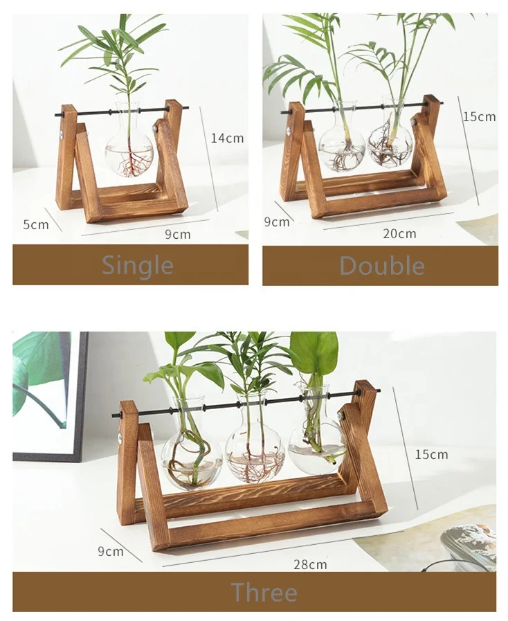 Растительный Террариум с деревянной подставкой воздушный плантатор лампочка стеклянная ваза ретро настольная для гидропоники украшение дома сада офиса