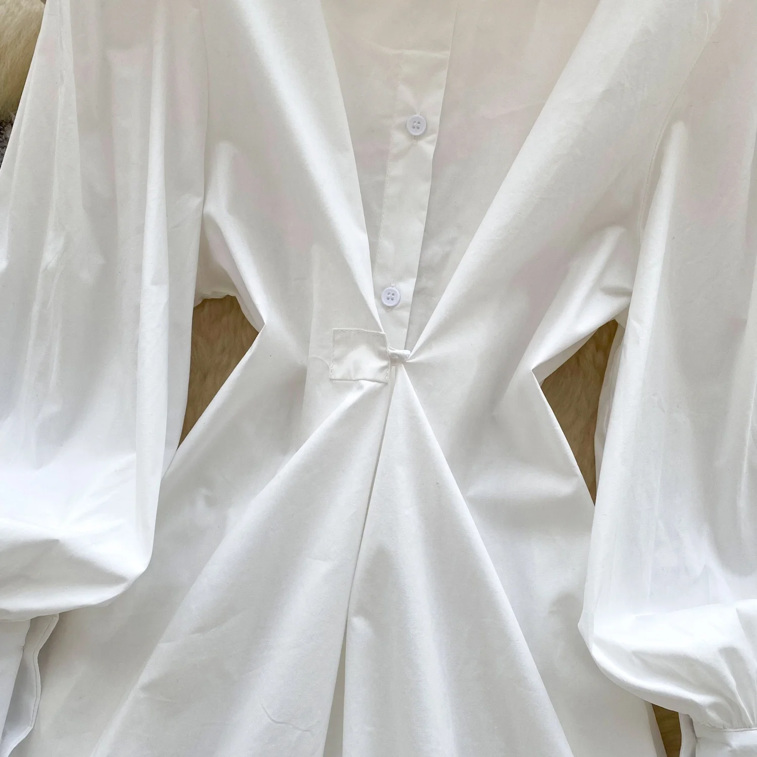 tight waist shirt dress Solid Long Sleeve Tight Waist Shirt Dress