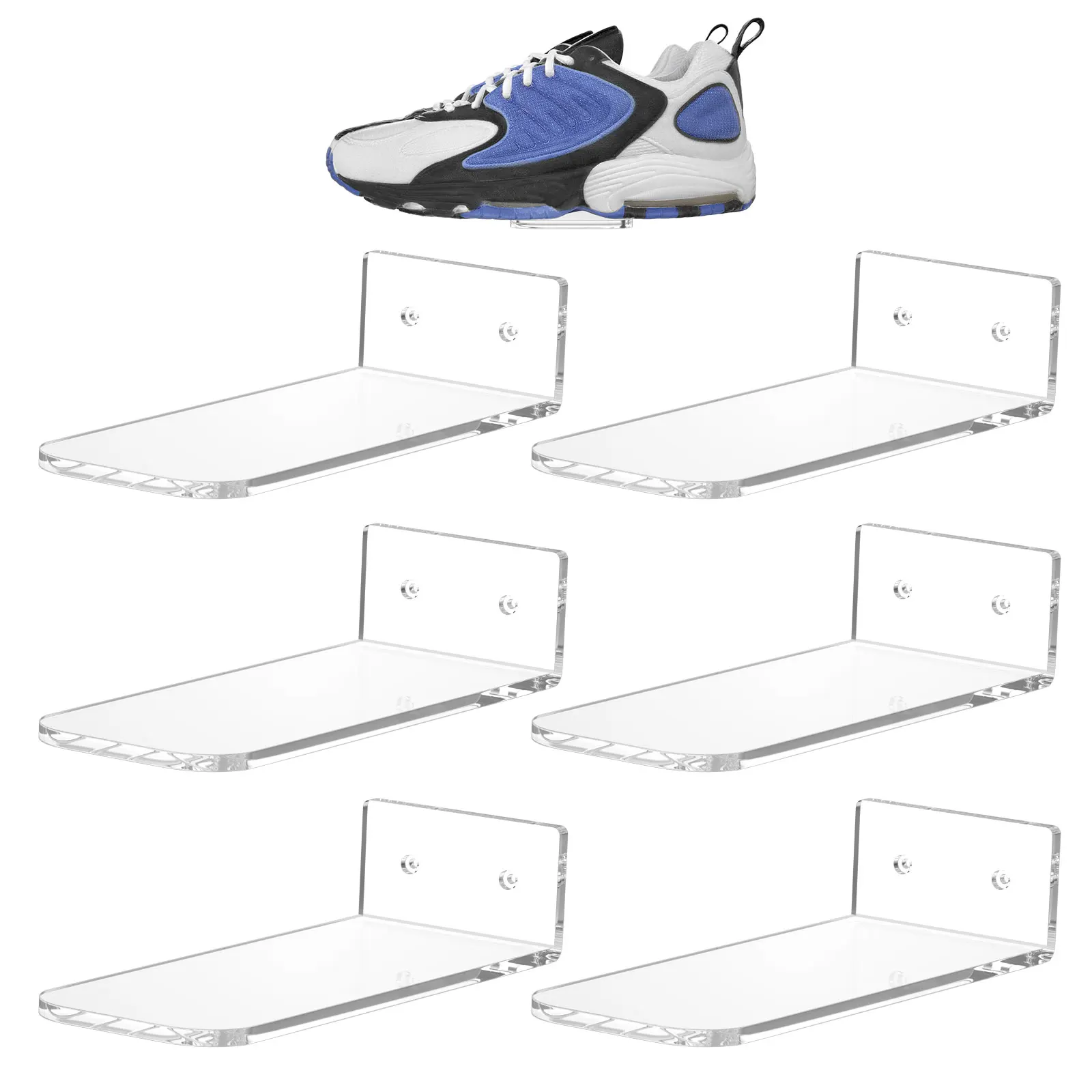 6 Pack Acrylic Floating Shoe Shelf Clear Sneaker Display Wall Mounted