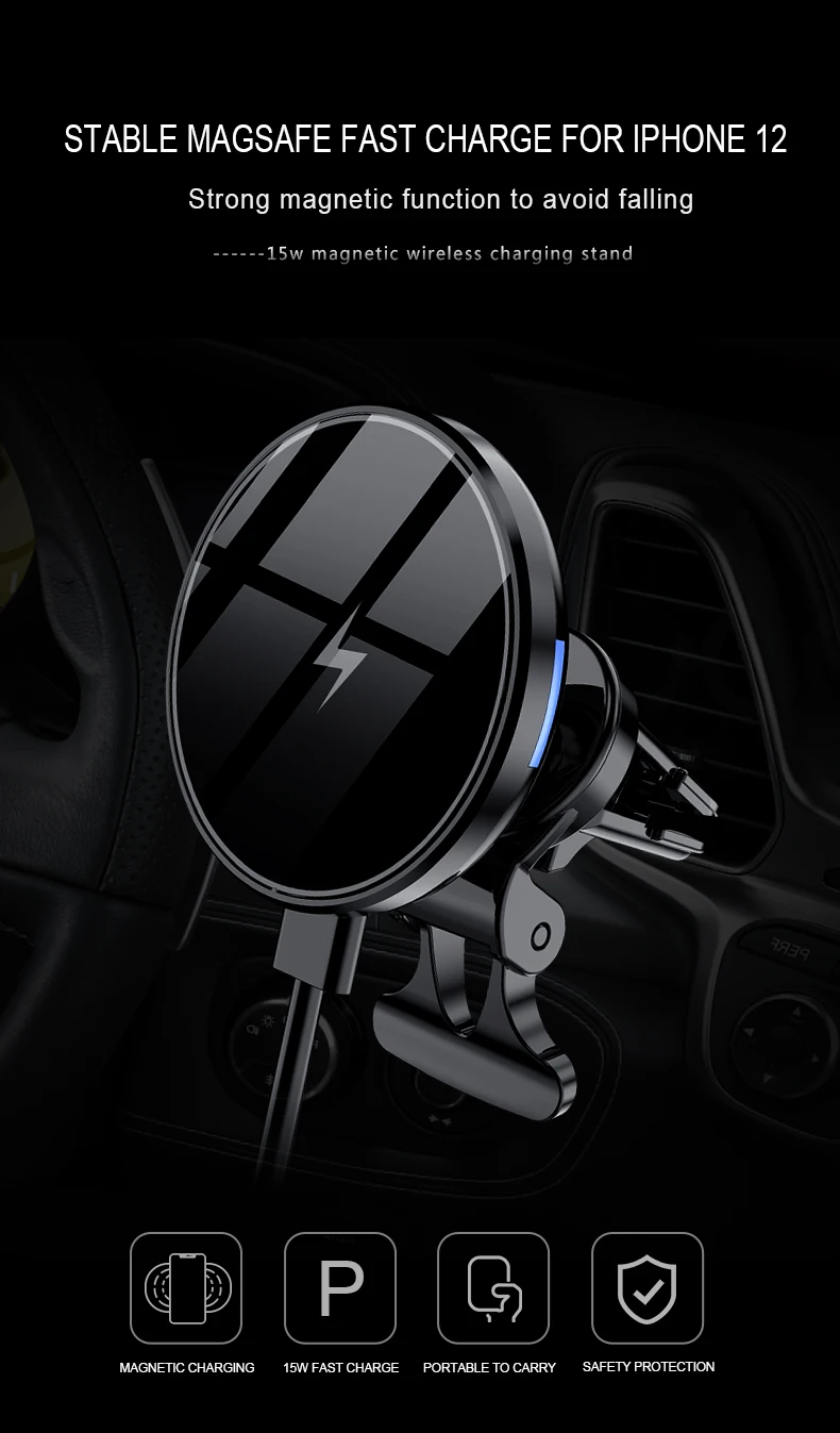 2021 New Arrivals 360 Degree Rotation Quick Charge Overvoltage Protection Wireless Car Charger Magnetic Suction