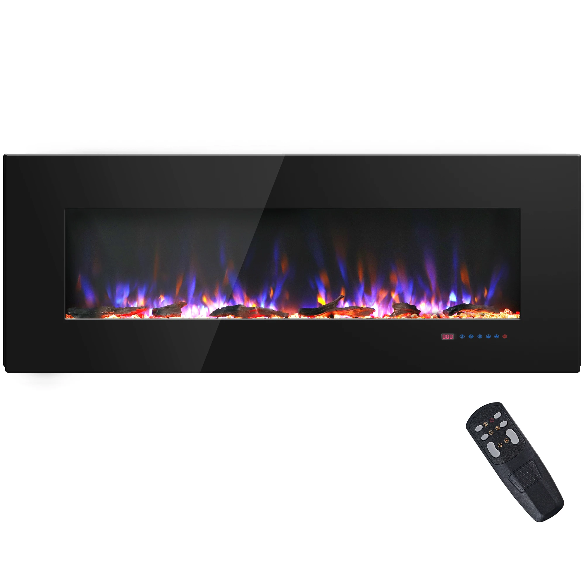 Luxury Indoor 50 Inch Wall Mounted Electric Fireplace Household Heaters Decor Real Flame Fashionable Black Appearance