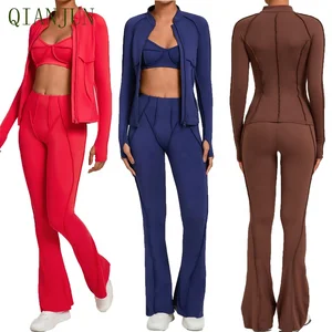 Hot Selling Women Flare Pants Moisture Wicking Activewear Outfit Slim Jacket High Waist Leggings Gym Fitness Yoga Set