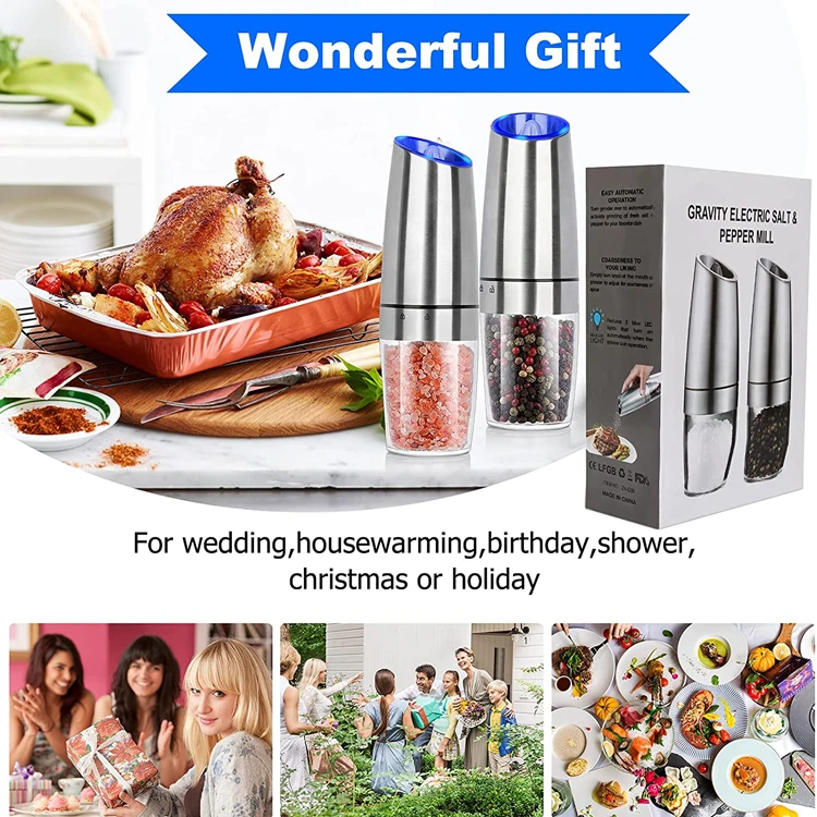 Gravity Salt and Pepper Shakers in Stainless Steel Pepper Grinder