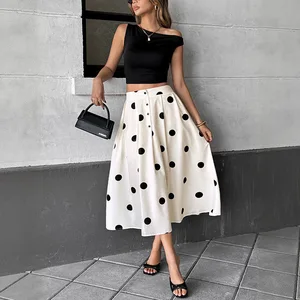 Cross-border 2025 Summer New Mid-Length Umbrella Skirt European American Wave Elastic Retro Elegant A-Line Empire Waist Beaded