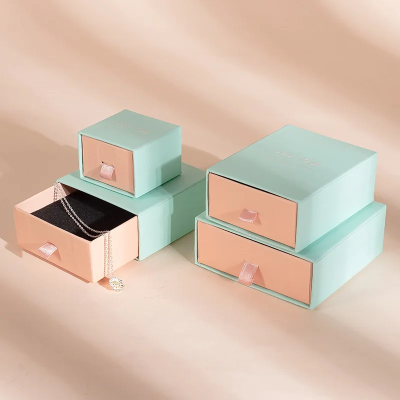 Eco Friendly Custom Logo and Size Rigid Paper Small Drawer Box  Jewelry Packaging Pull Out Sleeve Sliding Gift Drawer Box