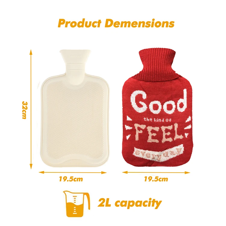 custom logo hot water bag 2000ml hand warmer wholesale reusable hot water bottle knitted cover for painful periods
