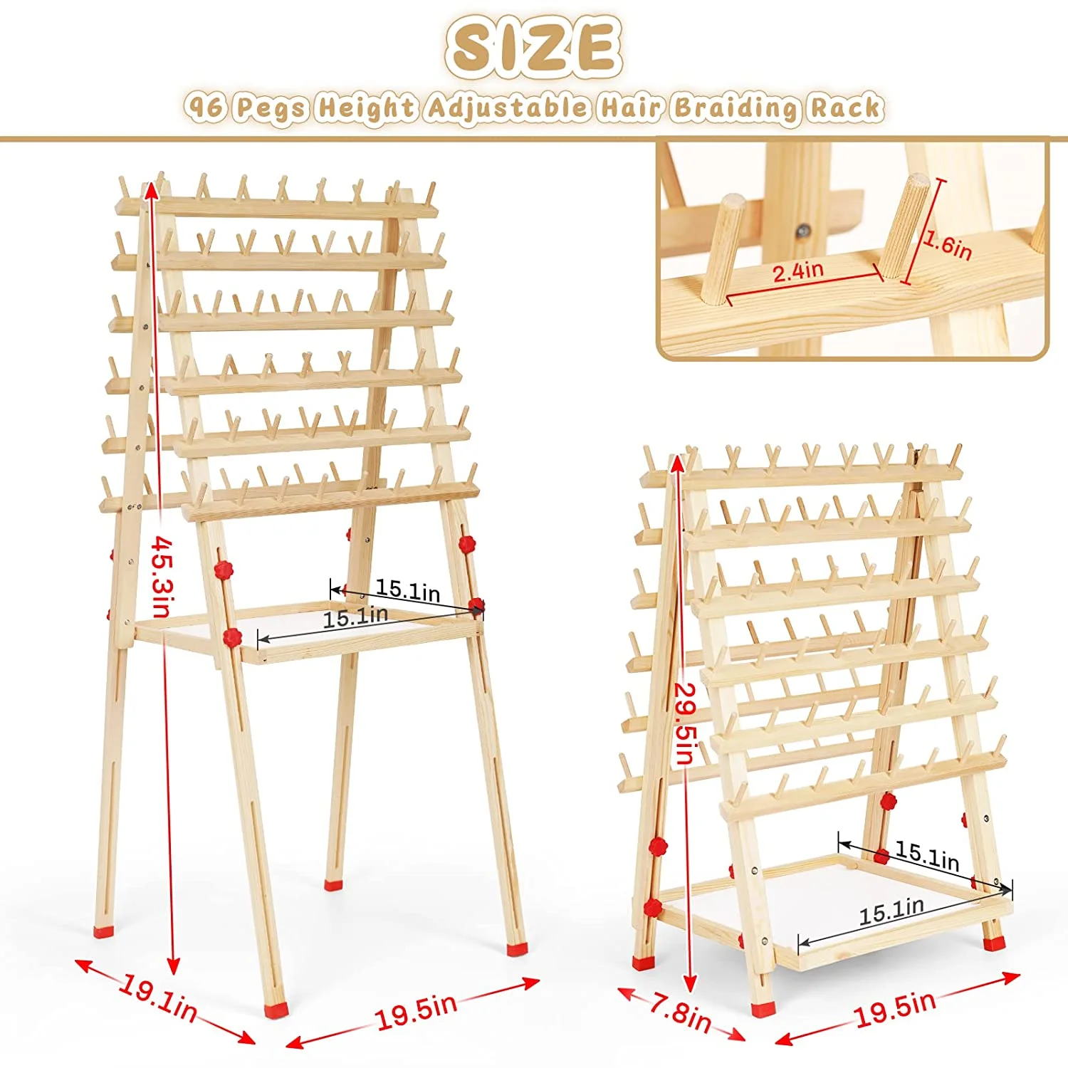 96 pegs collapsible double sides wooden