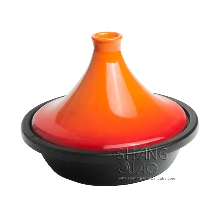 Matt Black Cast Iron Tagine Pot with Ceramic Lid Morocco Tagine with Gradient Color Lid Cast