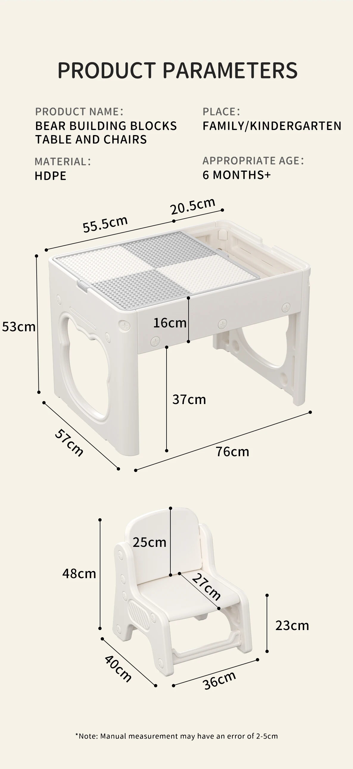 Multifunctional Plastic Toddler Home Activity Table with Chair Set for Kids' Drawing & Block Building Colorful & Comfortable details