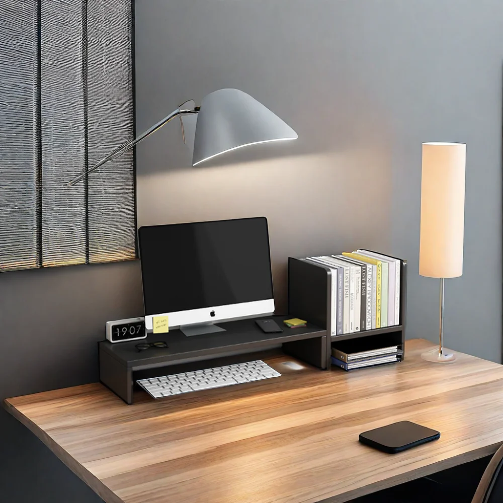 Laptop Desk With Bookshelf Desktop Computer Rack Display Screen Desktop Storage Pad Shelf Office Shelf