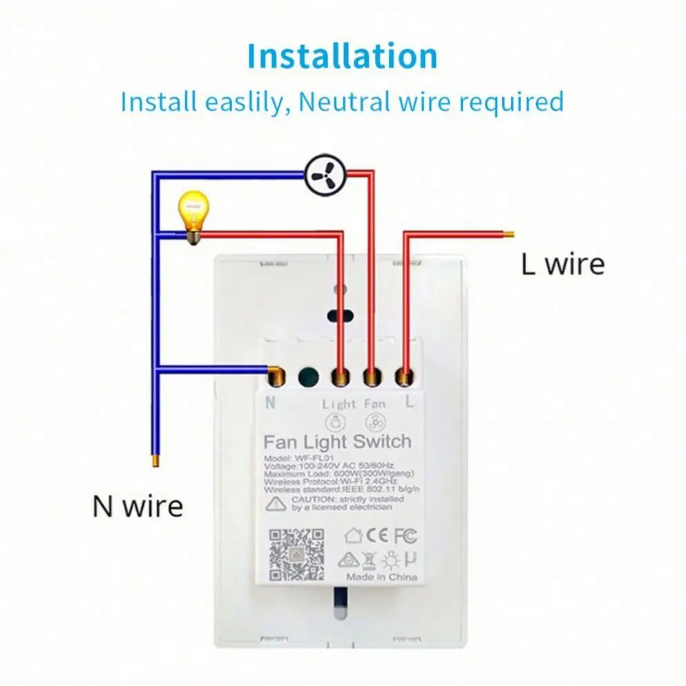 Tuya Smart Life APP Control US Standard  WiFi Wireless Smart Ceiling Fan Light Lamp Switch Compatible with Alexa and Google Home
