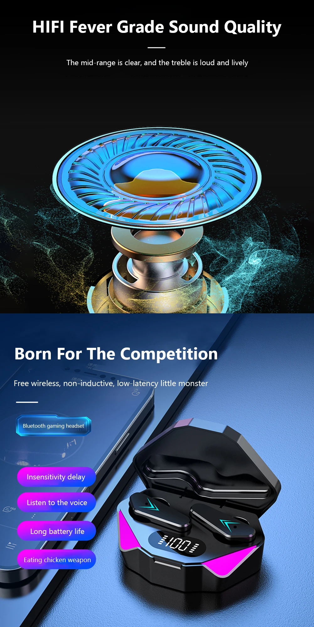 X15 TWS Gaming Earphones Wireless Low-latency noise-cancelling headphones With LED display For phone - ANKUX.COM