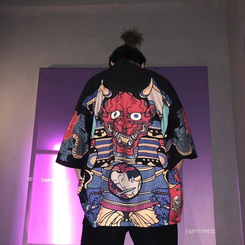 Cárdigan Kimono japonés para hombre, Harakuju Camisa larga Yukata, ropa  asiática, disfraz de samurái, ropa de calle Anime, Haori, TZ2003 -  AliExpress