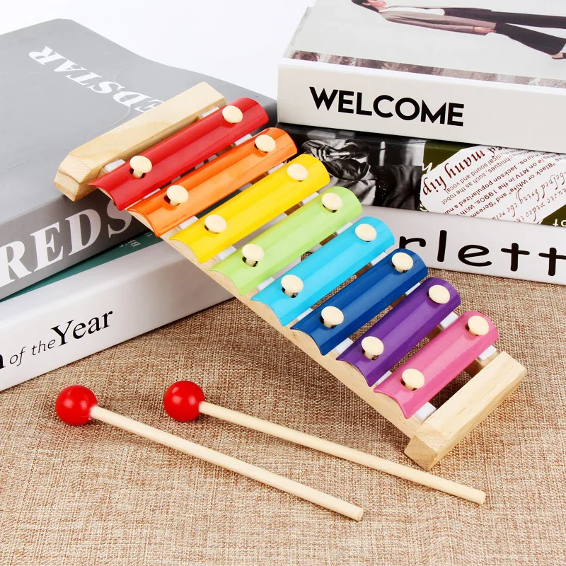 Wooden Eight-Tone Hand Percussion Harp Baby Wooden Music Instrument Percussion Children‘s Early Education Toys