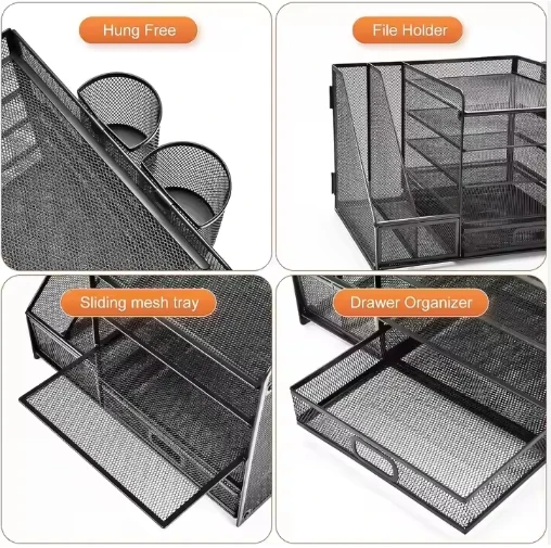 5-Tier Metal Crafts Desk Organizer with File Holder and Drawer Stationery Market Paper Tray From China