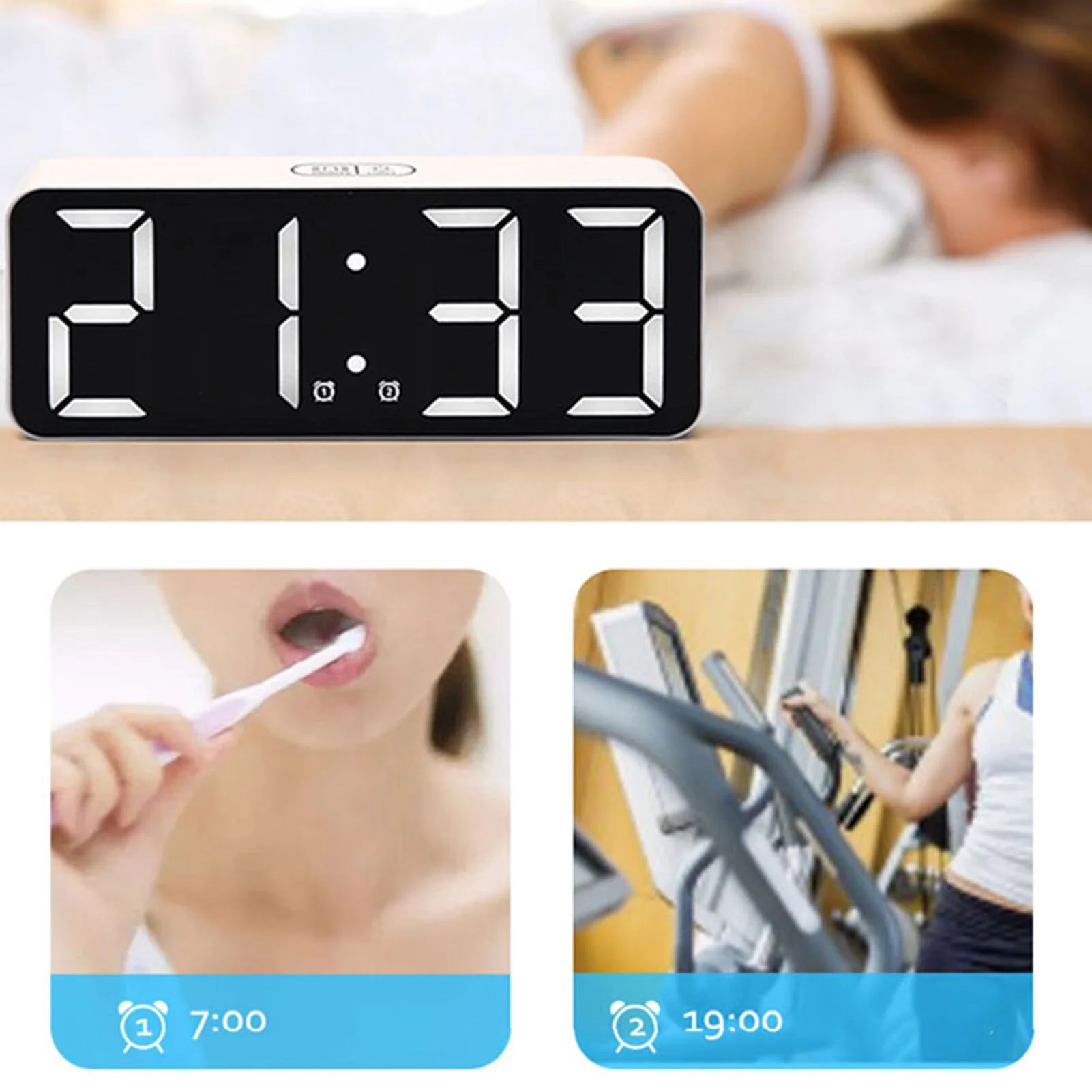 White for Kids Bedrooms Small Digital Clock Backlight 3 Adjustable Volumes Alarm Clock