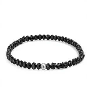 Farfume Natural Stone Beads Bracelet Women 4mm Crystal Silver 925 Black Tourmaline Elastic Chakra Spiritual Charms Made in China