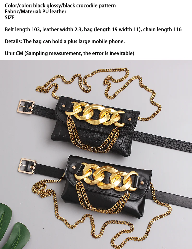 Wholesale Hot Selling mini small designer ladies women metal gold chain  crocodile pattern leather belt women's fanny pack waist bag From  m.