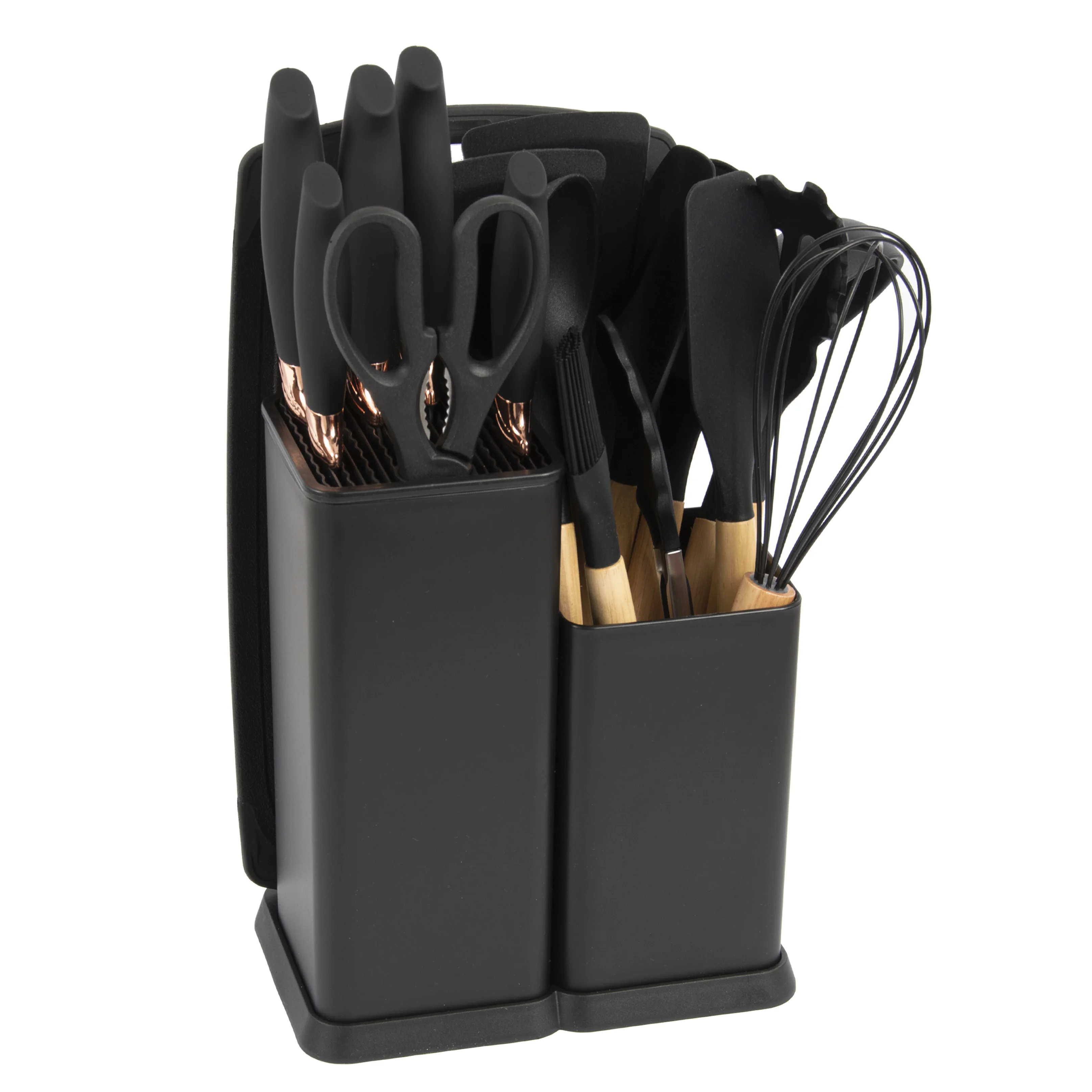 Ensemble Ustensiles De Cuisine En Silicone Noir - 12 Pièces Avec Porte-Ustensiles Bois - Résistant à La Chaleur