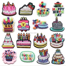 Wholesale Happy Birthday Crocs Charm Promotion Gift Cartoon Birthday Party Cake Clog Crocs Shoe Decoration Accessory Shoe Charms