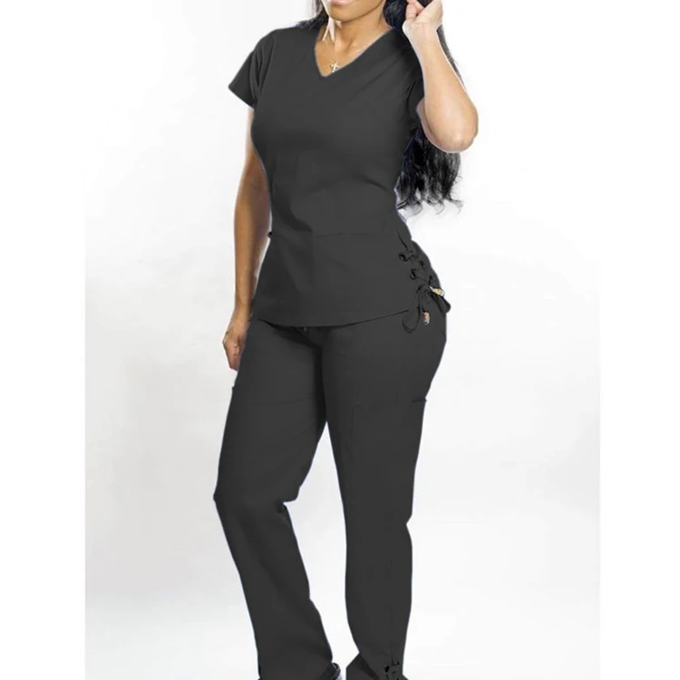 Custom Scrub Uniform Breathable Stretch  Short Sleeve Sets Nursing Uniforms Nurse Medical Scrubs Design