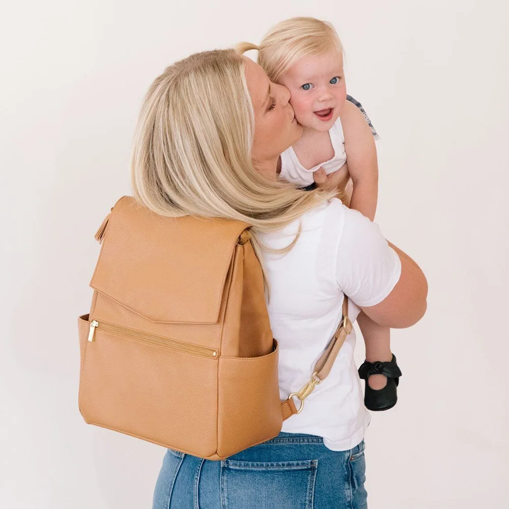Custom Logo Waterproof Pebble Leather Classic Women Mommy Baby Nappy Diaper Bag Backpack