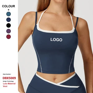 Custom High Quality Quick Drying Tight Fake Two-Piece Halter Neck Yoga Vest Women Running Sports Top Gym Fitness Suspender Bra