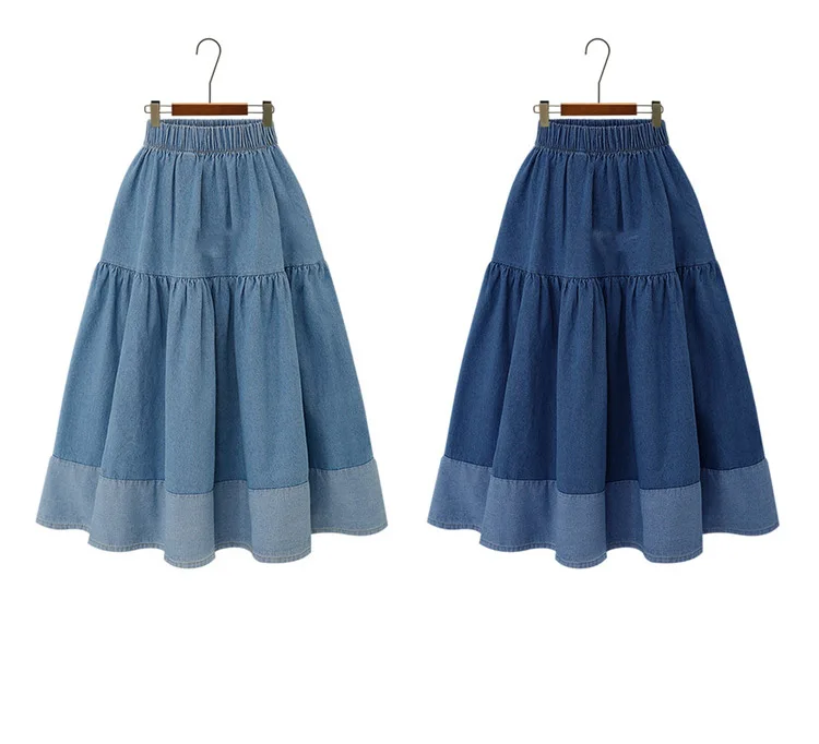Midi Length Skirt Patchwork Elastic Ladies Skirts Elegant Casual Hot ...