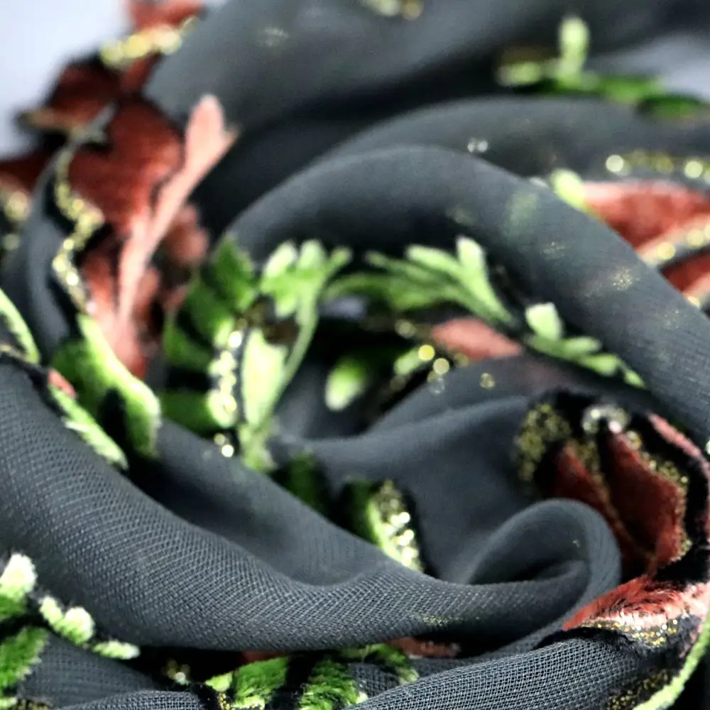 100 Pure Silk Jacquard Silk Floral Fabric Lightweight Tulle Pure Dark