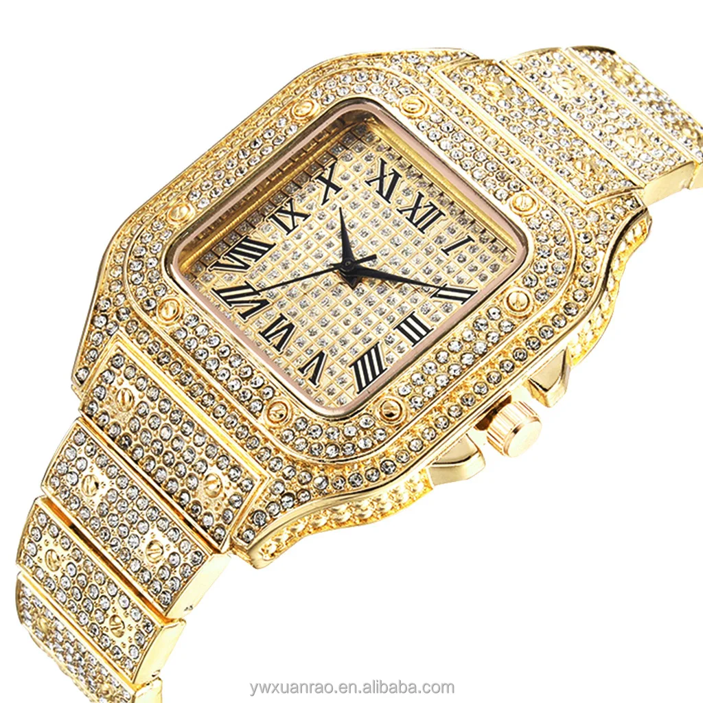 TW9015 Luxury Full Diamond Around Rome Dial Iced out Lady Watch Quartz Steel Square Women Watches Jewelry Accessories