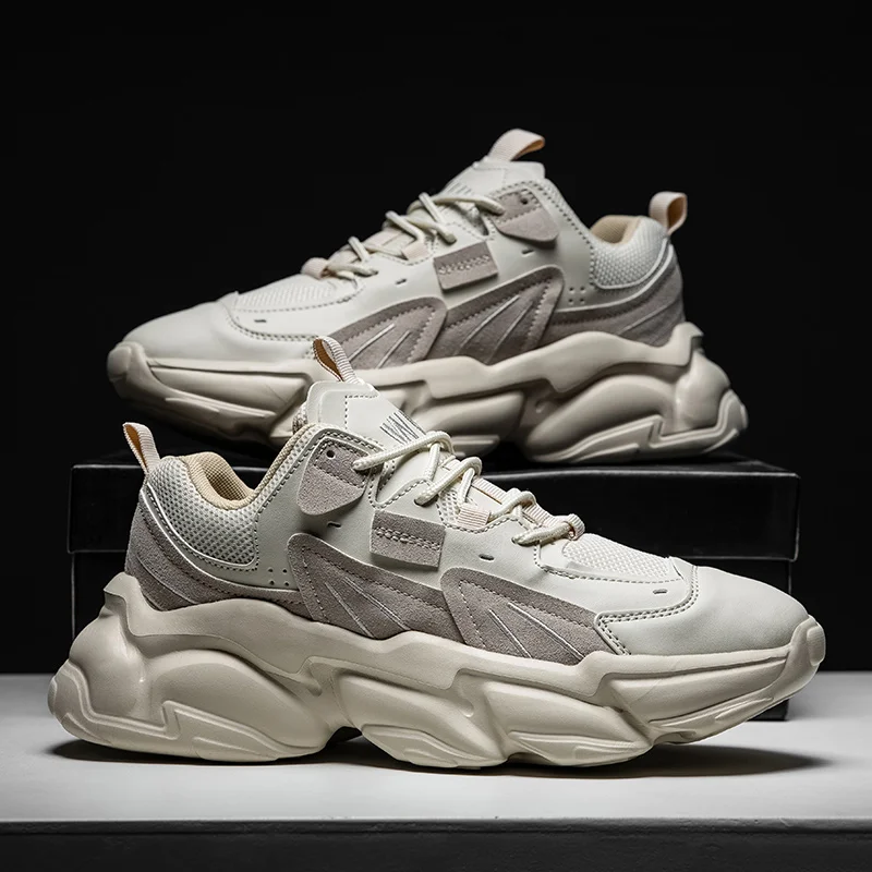 Brand Logo Custom Height Increasing Men Fashion Casual Sneakers Blank Leather Chunky Breathable Sports Running Shoes for Man