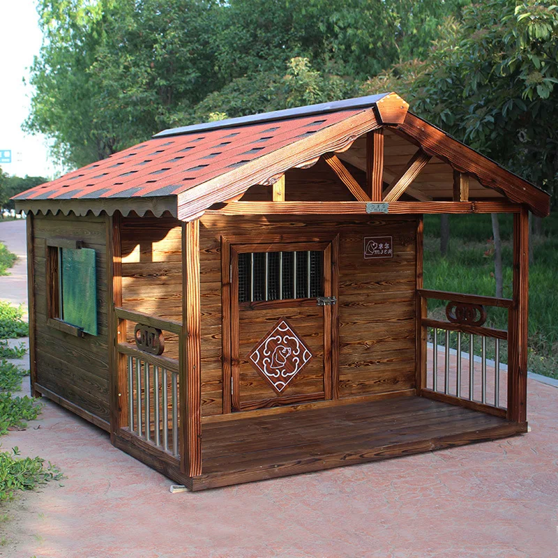 Dog House Outdoor Waterproof Solid Wood Kennel Summer Rainproof Pet Dog