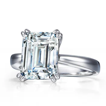 ODM OEM luxury 3ct white gold diamond engagement Emerald Cut ring 925 pure silver zircon gemstone ring